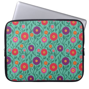 Mid-Century Vine Flower Garden Garland Green Laptop Sleeve