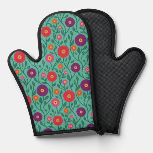 Mid-Century Vine Flower   Garden Garland Green Oven Mitt