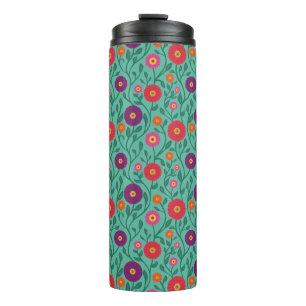 Mid-Century Vine Flower Garden Garland Green Thermal Tumbler