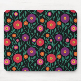 Mid-Century Vine Flower Garden Garland Midnight Mouse Pad