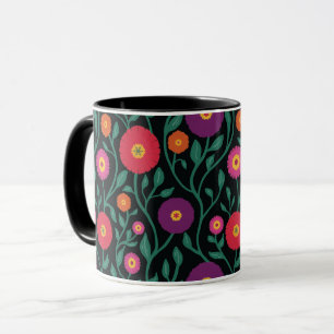 Mid-Century Vine Flower Garden Garland Midnight Mug