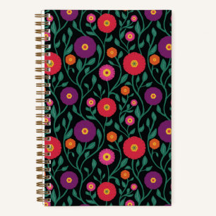 Mid-Century Vine Flower Garden Garland Midnight Notebook
