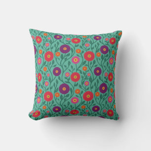 Mid-Century Vine Flower Garden Garland Mint Cushion