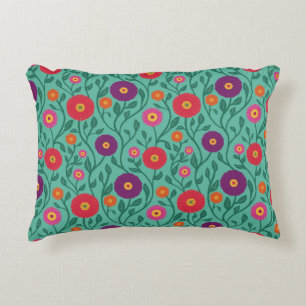 Mid-Century Vine Flower Garden Garland Mint Decorative Cushion