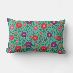 Mid-Century Vine Flower Garden Garland Mint Lumbar Cushion