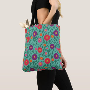 Mid-Century Vine Flower Garden Garland Mint Tote Bag