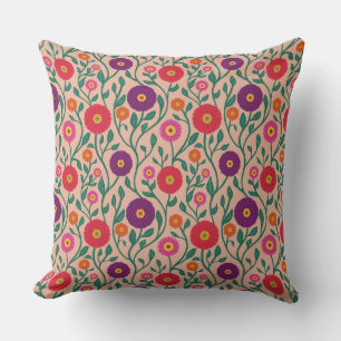 Mid-Century Vine Flower   Garden Garland Peach Cushion