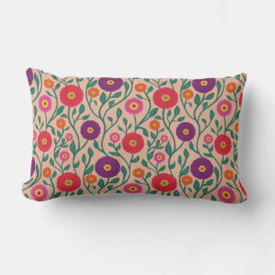Mid-Century Vine Flower   Garden Garland Peach Lumbar Cushion