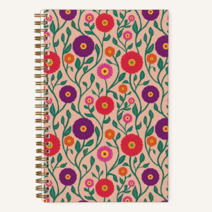Mid-Century Vine Flower Garden Garland Peach Notebook