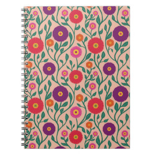 Mid-Century Vine Flower Garden Garland Peach Notebook