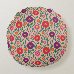 Mid-Century Vine Flower   Garden Garland Peach Round Cushion
