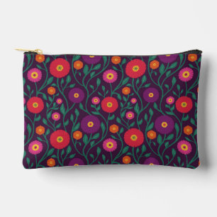 Mid-Century Vine Flower Garden Garland Plum Accessory Pouch