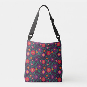 Mid-Century Vine Flower Garden Garland Plum Crossbody Bag