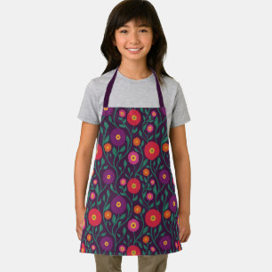 Mid-Century Vine Flower Garden Garland Plum Kids Apron