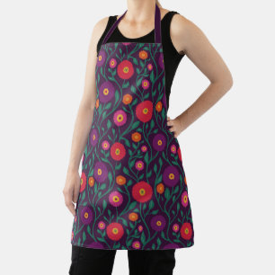 Mid-Century Vine Flower Garden Garland Plum Med Apron