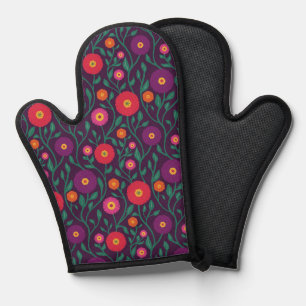 Mid-Century Vine Flower   Garden Garland Plum Oven Mitt