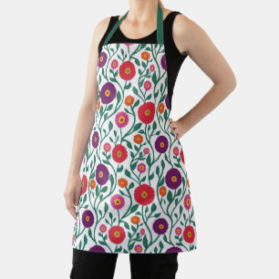 Mid-Century Vine Flower   Garden Garland White Med Apron