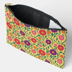 Mid-Century Vine Flower Garden Garland Yellow Accessory Pouch