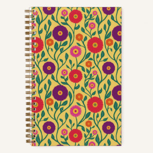 Mid-Century Vine Flower Garden Garland Yellow Notebook