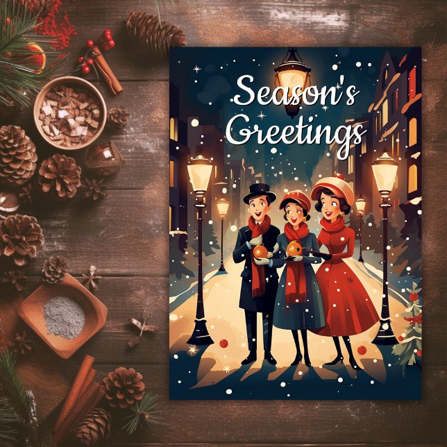 Mid Century Vintage Christmas Carolers Retro Holiday Card (Creator Uploaded)