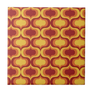 Mid Century Vintage Orange Yellow Red Ogee Pattern Ceramic Tile