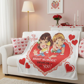 Mid-Century Vintage Retro Boy Girl Valentine's Day Fleece Blanket