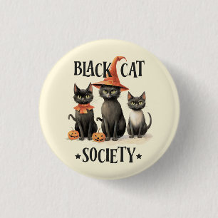 Mid-Century Vintage Style Black Cat Society 3 Cm Round Badge