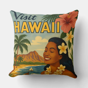 Mid Century Visit Hawaii Tourism Art Cushion
