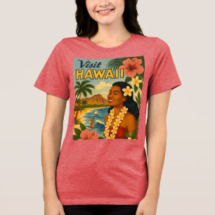 Mid Century Visit Hawaii Tourism Art Tri-Blend Shirt