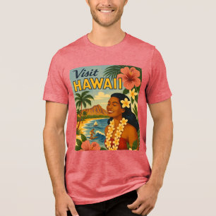 Mid Century Visit Hawaii Tourism Art Tri-Blend Shirt