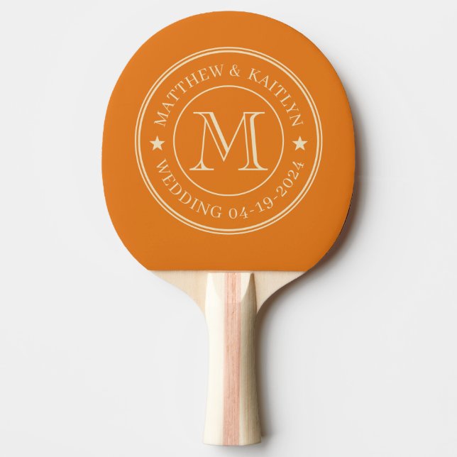 Mid-Century Warm Citrus Wedding Monogram Star Ping Pong Paddle (Front)