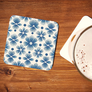 Mid-Century Wedding Flowers   Full Print  Square Paper Coaster