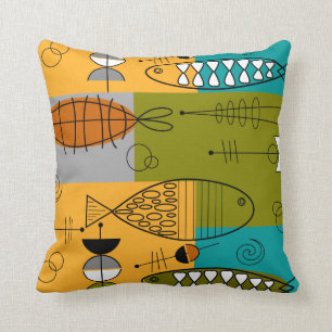 Mid-Century Whimsical Fish Art II Cushion