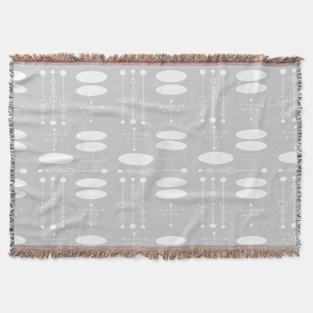 Mid-Century White and Grey Ovals and Circles Throw Blanket (Front)