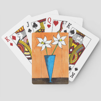 Mid Century White Flowers in Blue Vase Playing Cards