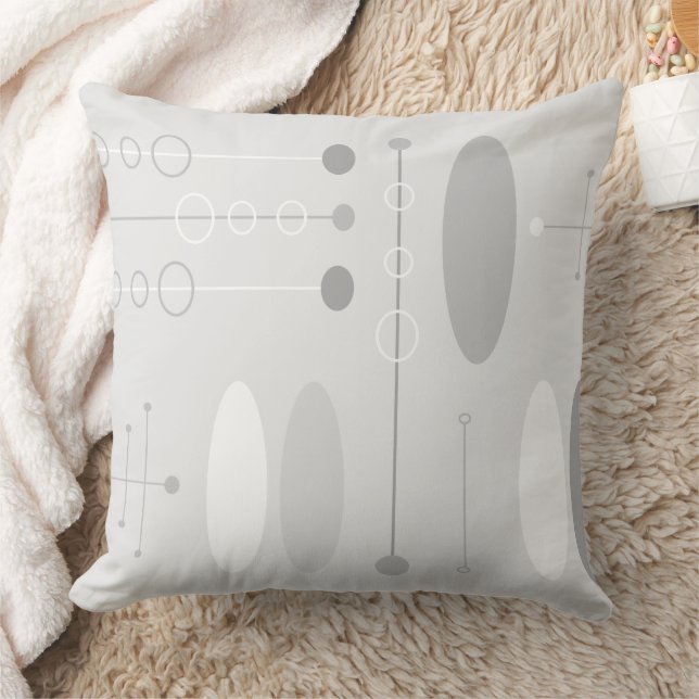 Mid-Century White Grey Oval Circles & LinesPattern Cushion (Blanket)