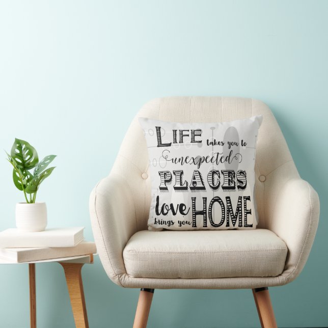 Mid-Century White Grey Oval Inspirational Quote Cushion (Chair)