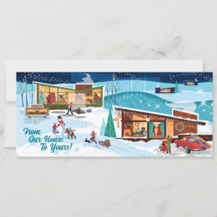 Mid Century Winter Houses Retro Christmas Card
