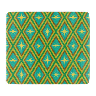 Mid Century Yellow Stars on Retro diamonds Pattern Cutting Board