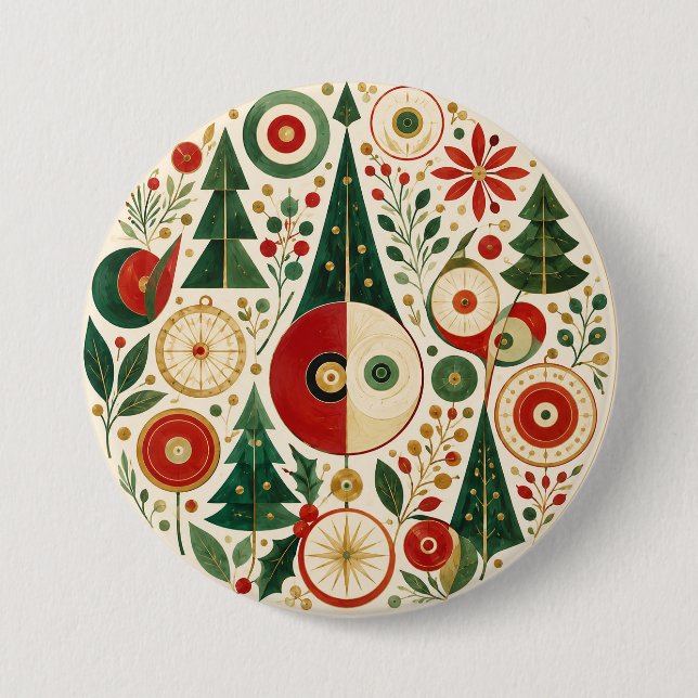 Mid-Century Yuletide Mosaic 7.5 Cm Round Badge (Front)