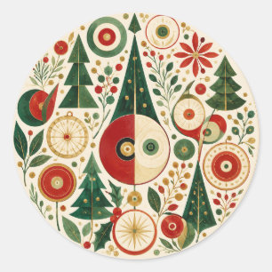 Mid-Century Yuletide Mosaic Classic Round Sticker