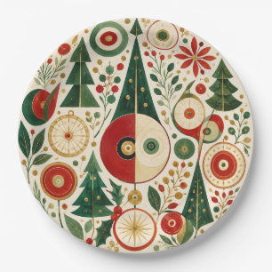 Mid-Century Yuletide Mosaic Paper Plate