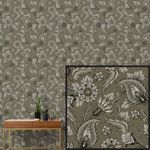 Mid Light Dark Brown Tan Floral Paisley Elegant  Wallpaper