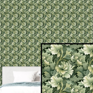 Mid & Light Green Botanical Flower & Leaves Wallpaper