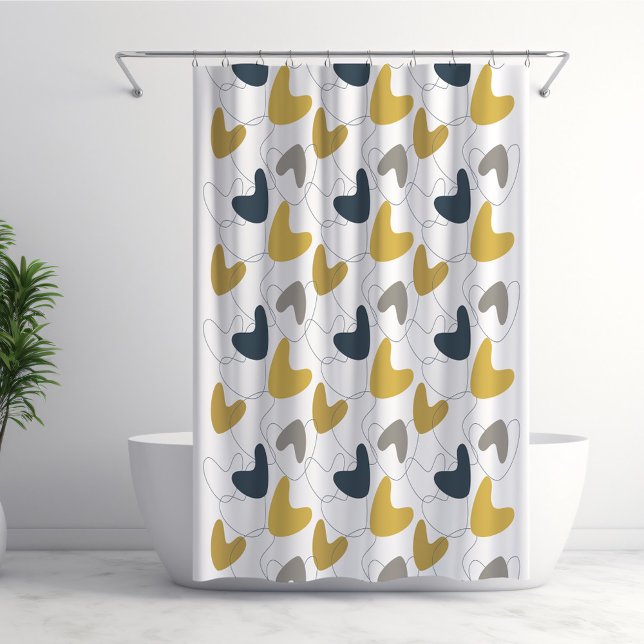 Mid Mod Abstract Pattern Navy, Mustard Yellow Shower Curtain (Creator Uploaded)