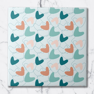 Mid Mod Abstract Pattern Teal, Peach, Dark Salmon Ceramic Tile