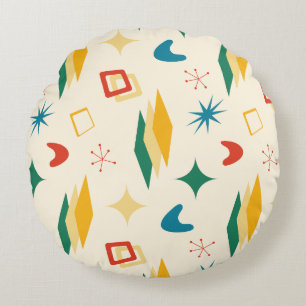 Mid Mod Atomic Mid-Century Modern Shapes Retro Round Cushion