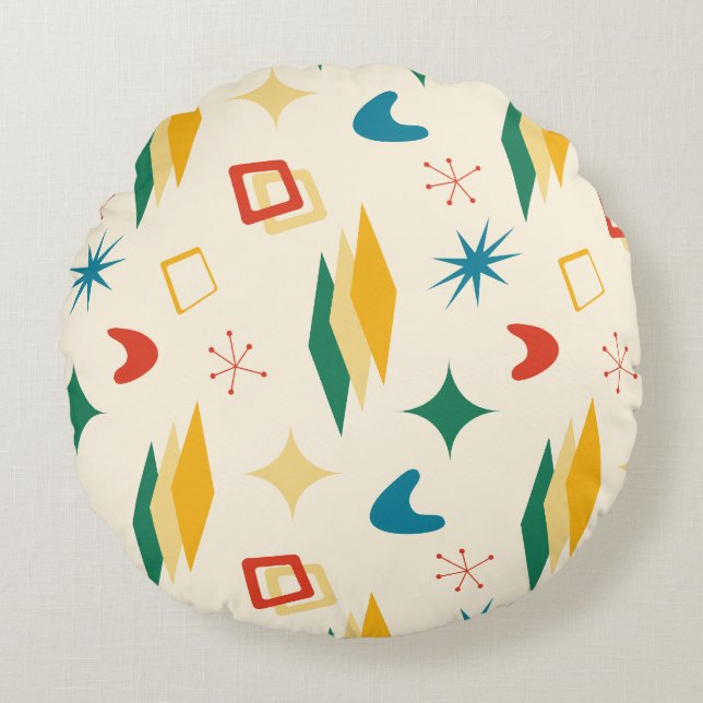 Mid Mod Atomic Mid-Century Modern Shapes Retro Round Cushion (Front)