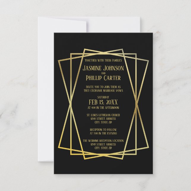 Mid Mod Black Design- 3x5 Wedding/Reception Invite (Front)