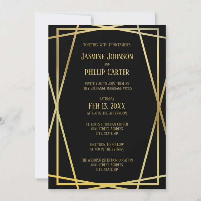 Mid Mod Black Design- Wedding/Reception Invitation (Front)